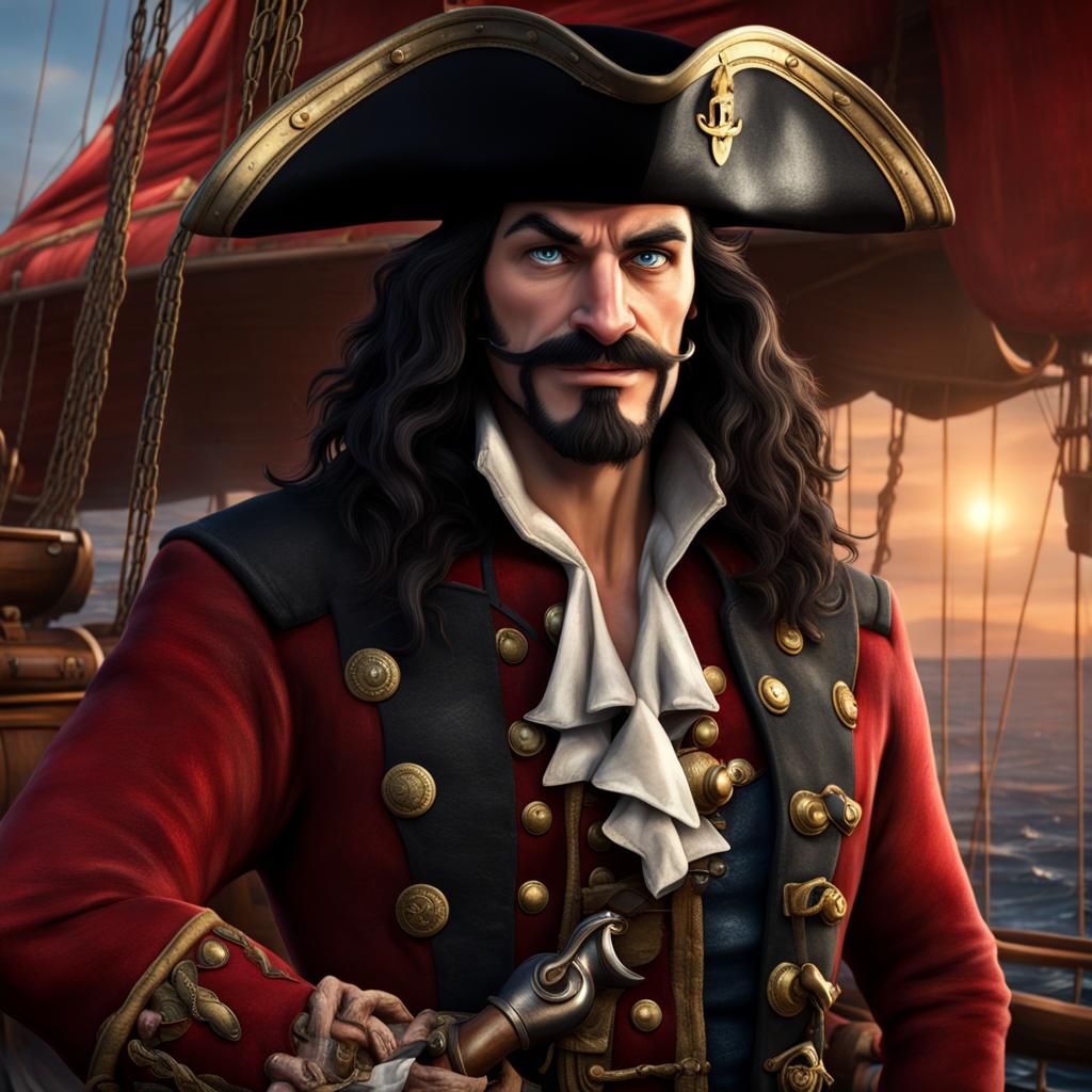 Realistic 4K Image of Captain Hook on Ship