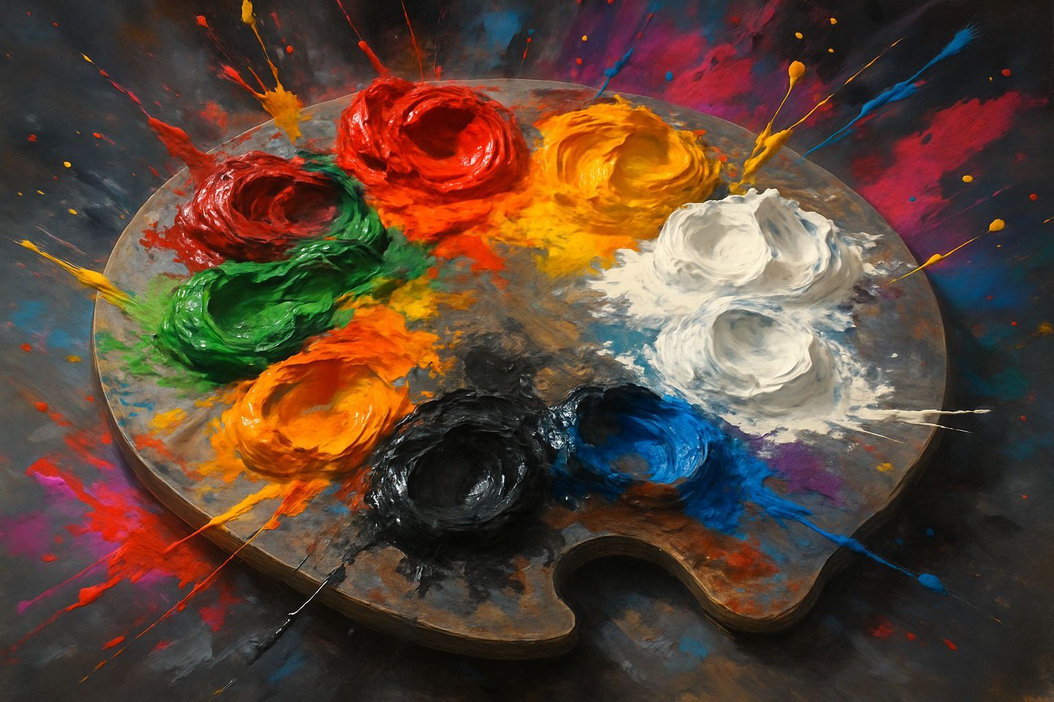 Vibrant Paint Palette with Dramatic Splash Art