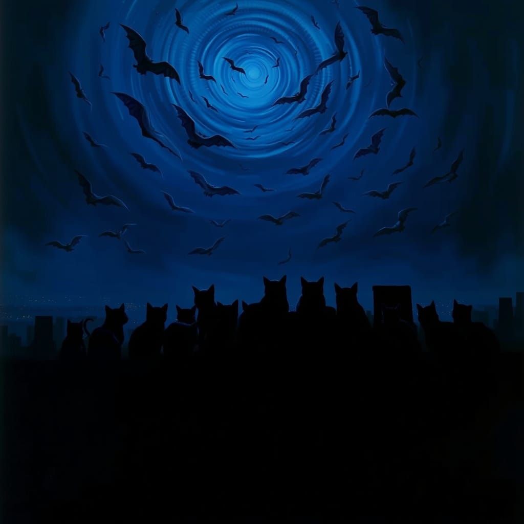 Cats at Nighttime Rooftop Vortex