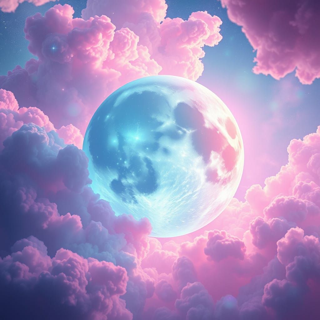 Pastel Cosmic Moon in Iridescent Dreamscape
