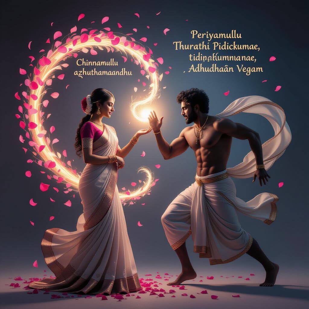 South Asian Couple in Poetic Cinematic Love Painting