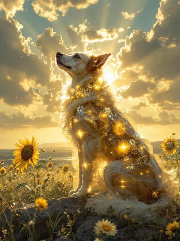 Hyperlucent Old Dog in Sunlight with Transparency Effects