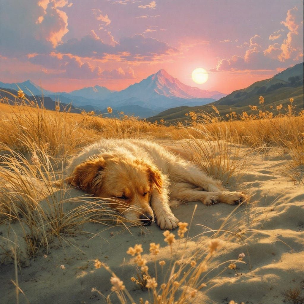 Dog in Sun: Metaphysical Dreamscape Vision