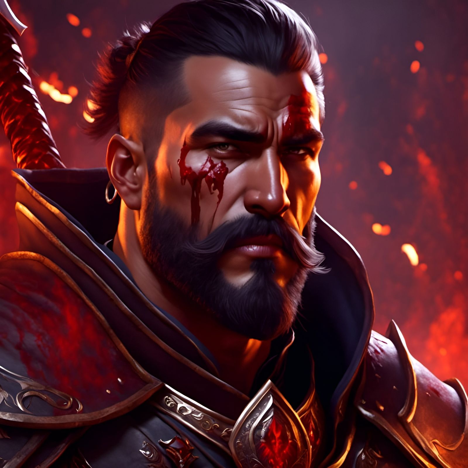 Bloodied Warrior Portrait in Fantasy Style