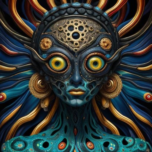 Surreal Figure Covered in Colorful Eyes