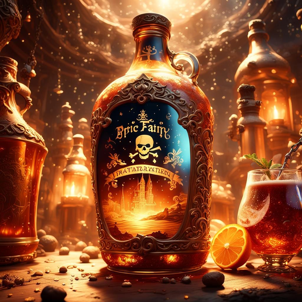 Pirate Fairy Drinks in Moonlit Tavern as Digital Art