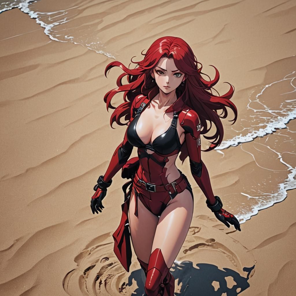 Anime Beach Scene in Studio Trigger Style