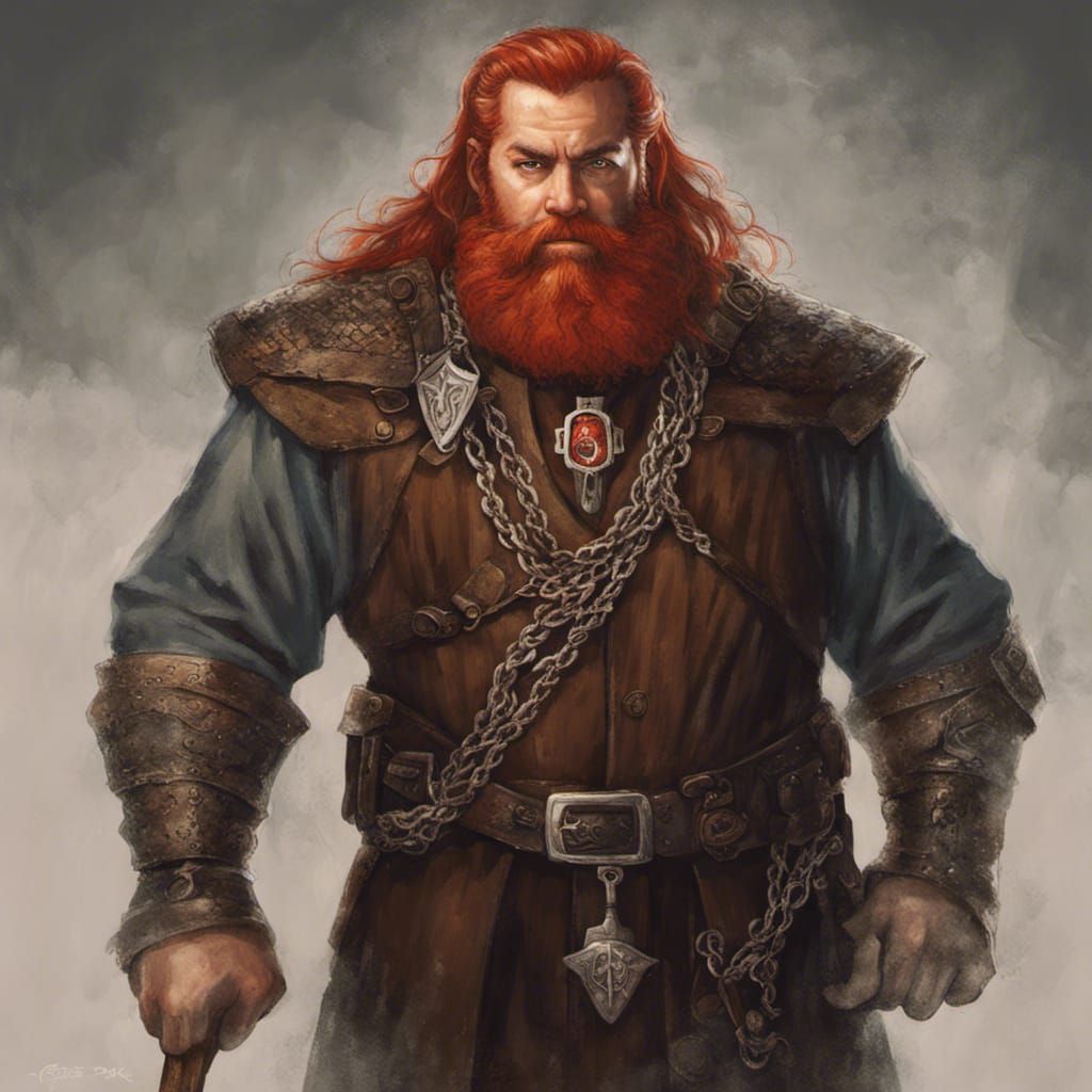 Dwarf Priest with Red Hair in Steampunk Style