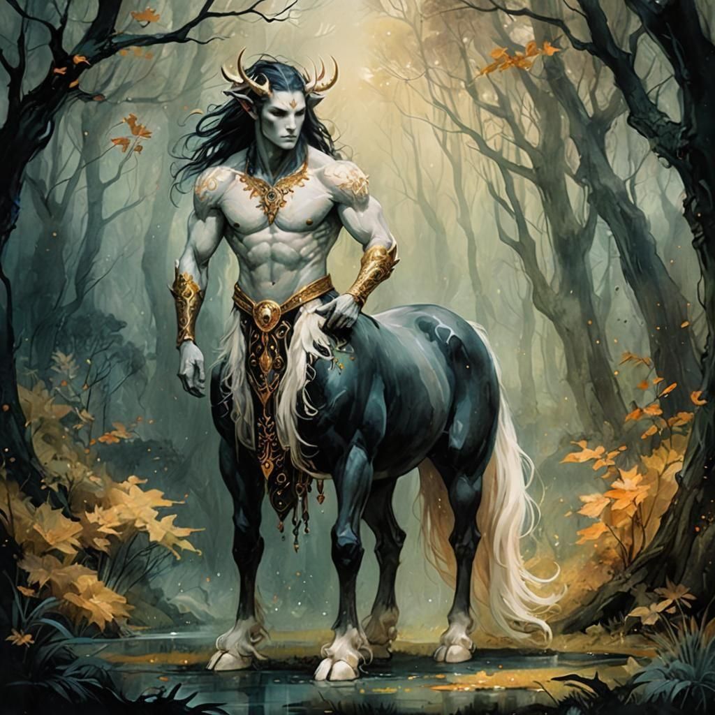 Elegant Centaur in Dark Forest Illustration