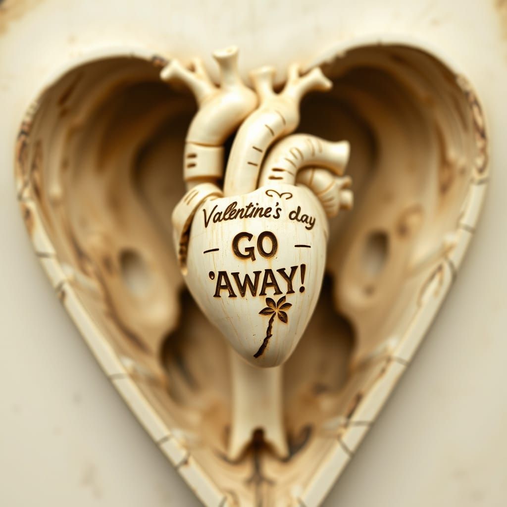 Anatomically Accurate Bone Heart with Anti-Valentine's Day S...