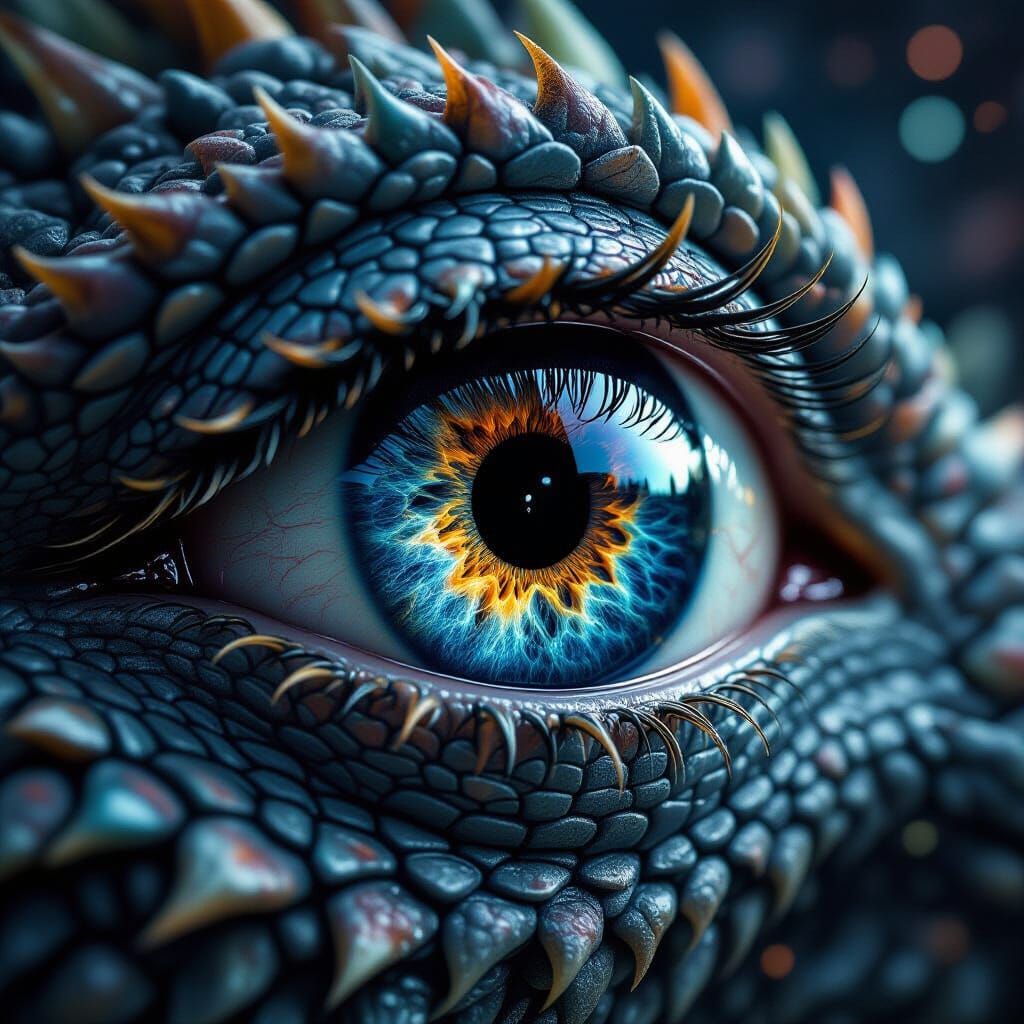 Dragon's Eye Reflecting a Galaxy in Biomechanical Style