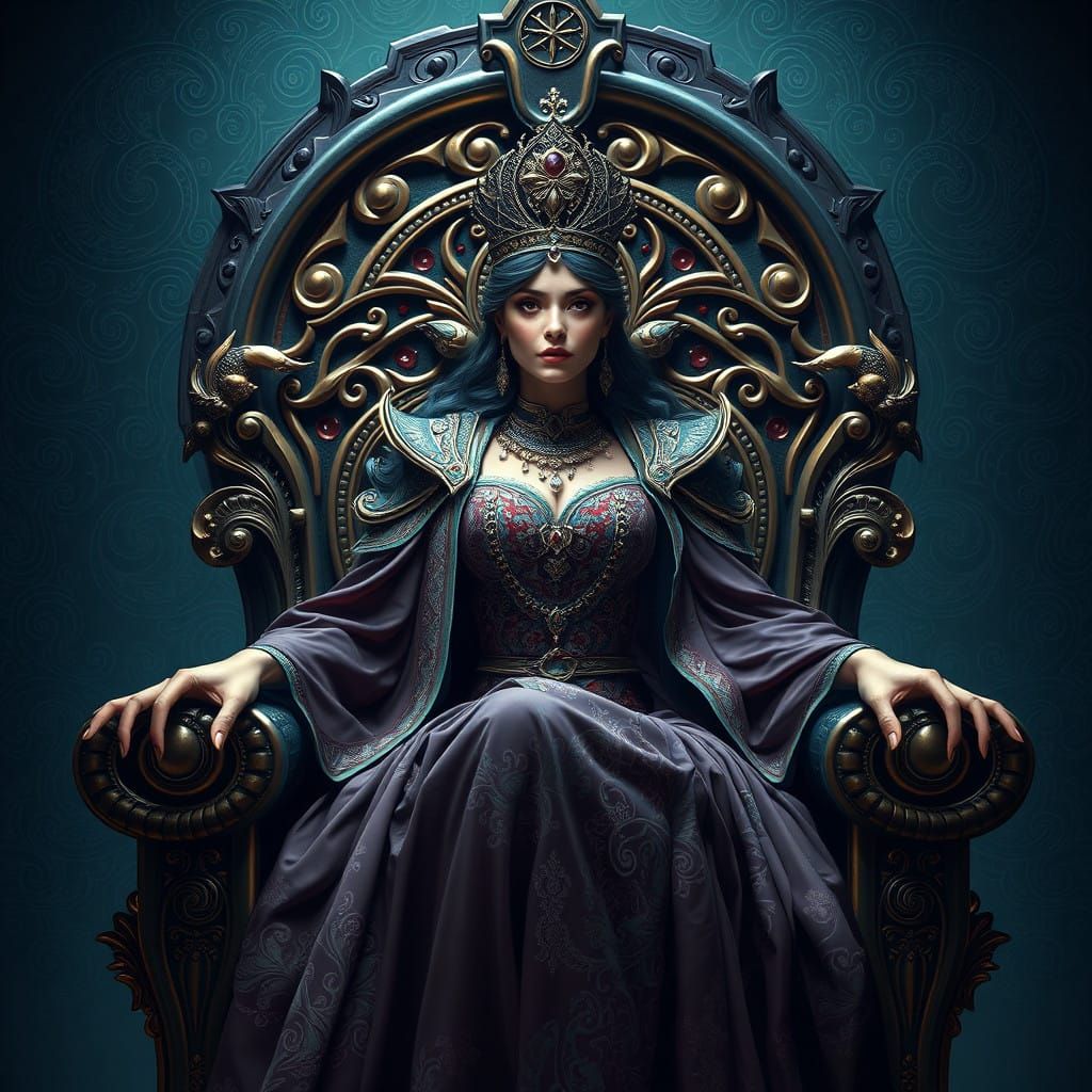 Regal Woman on Opulent Throne, Fantasy Concept Art