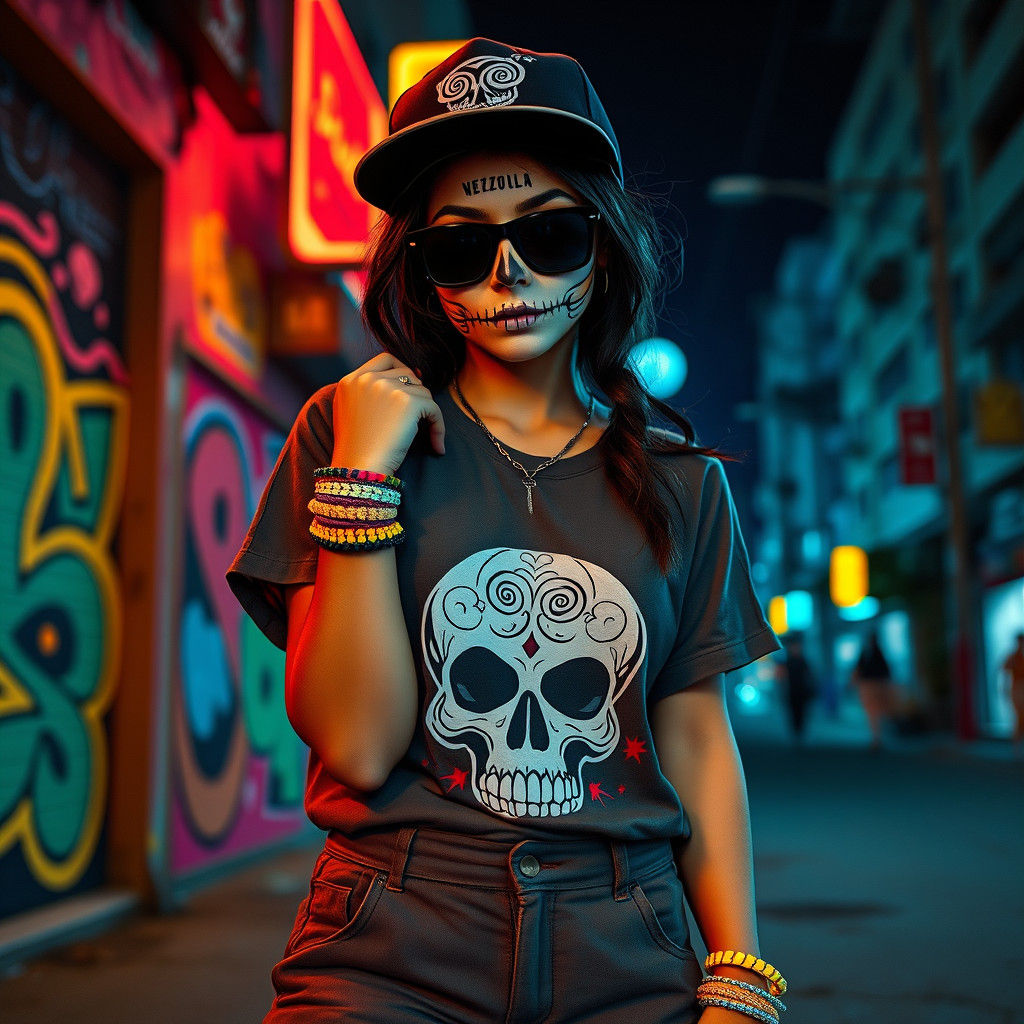 Venezuelan Catrina with Urban Street Art Style