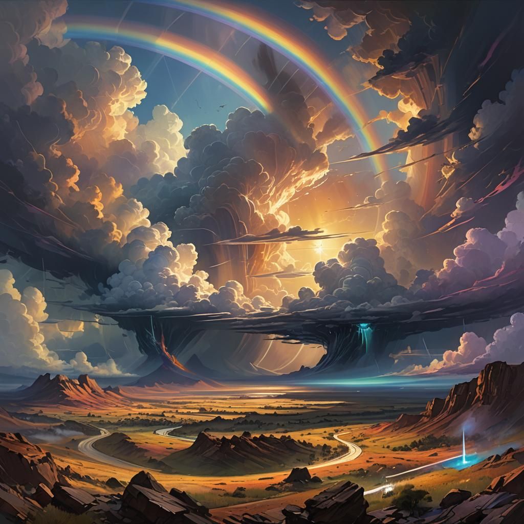 Ethereal Rainbow Concept Art in Syd Mead Style