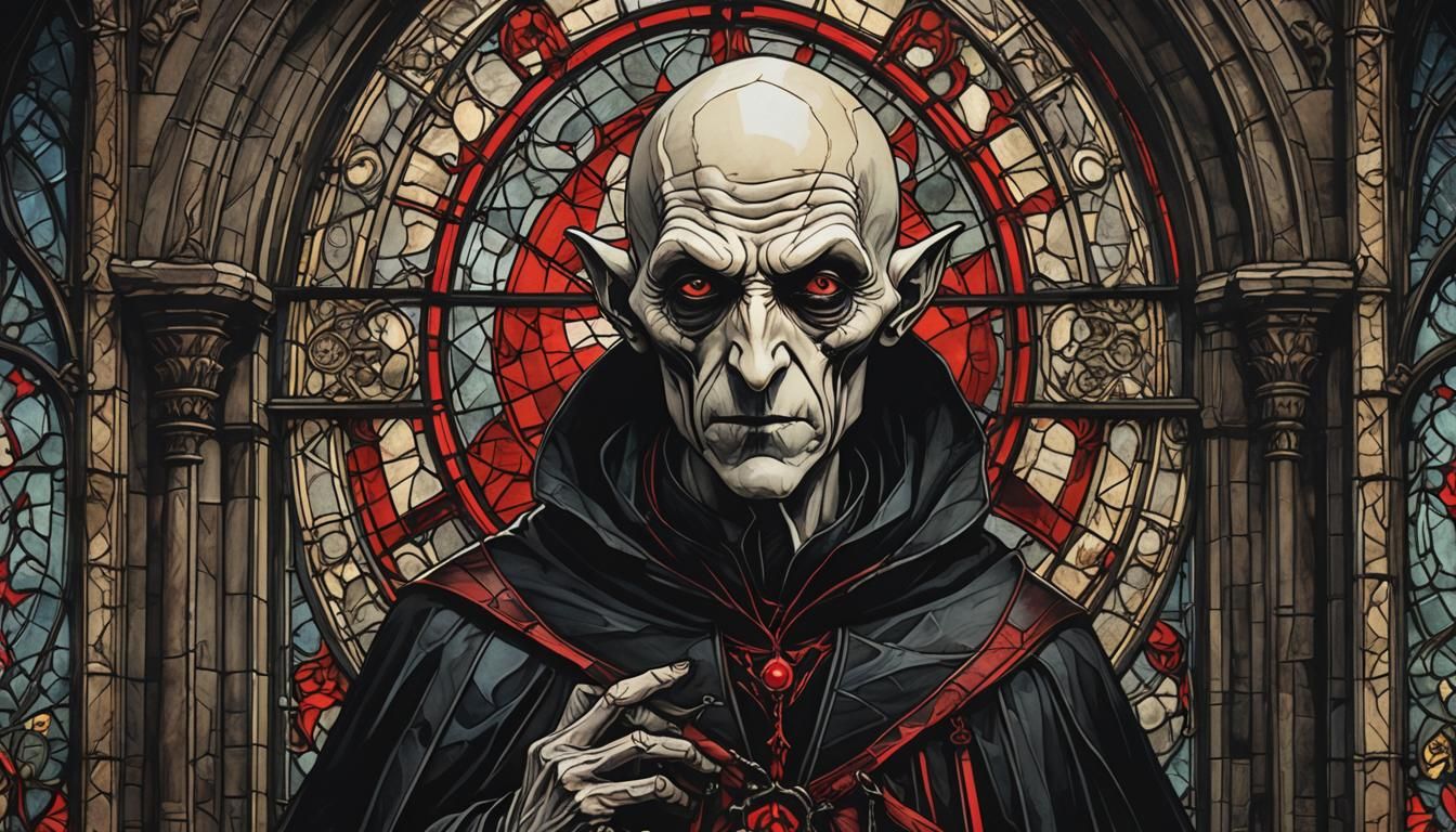 Gothic Nosferatu Horror in Stained Glass