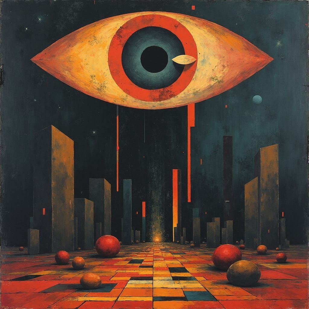 Surrealist Nightmare Scene with Piercing All-Seeing Eye