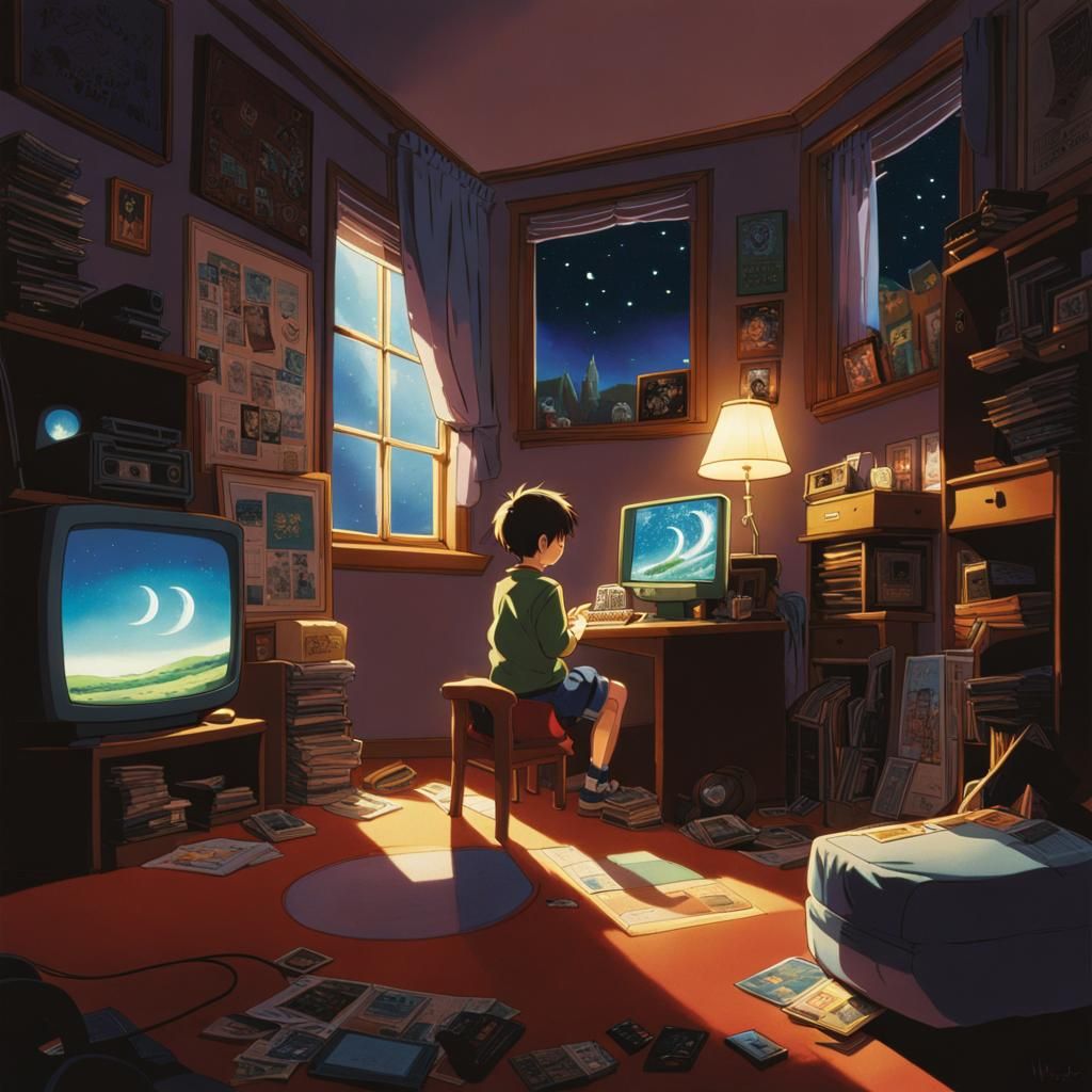 Boy's 90s Bedroom at Night, Anime Key Visual
