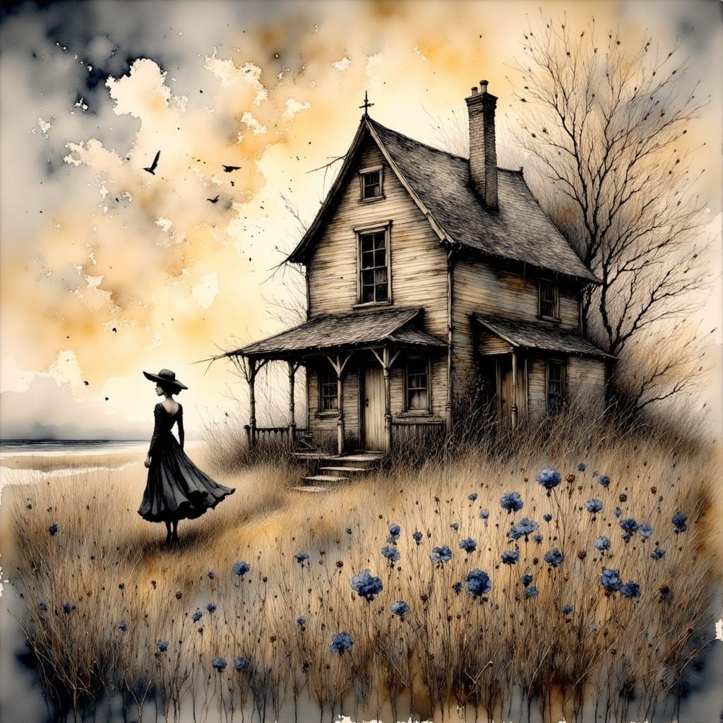 Whimsical Field Dreams in Romantic Art Style