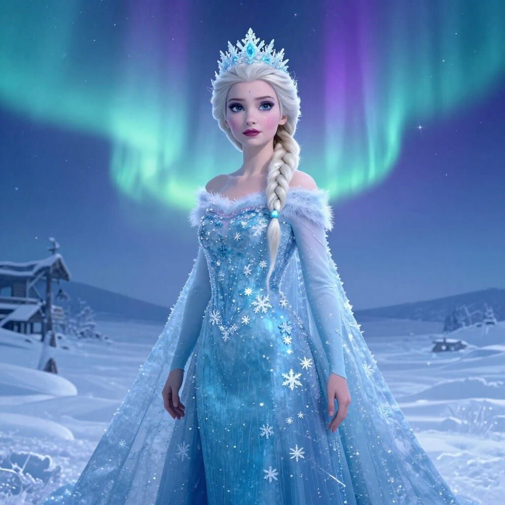 Majestic Snow Queen in Arctic Aurora Fantasy Art