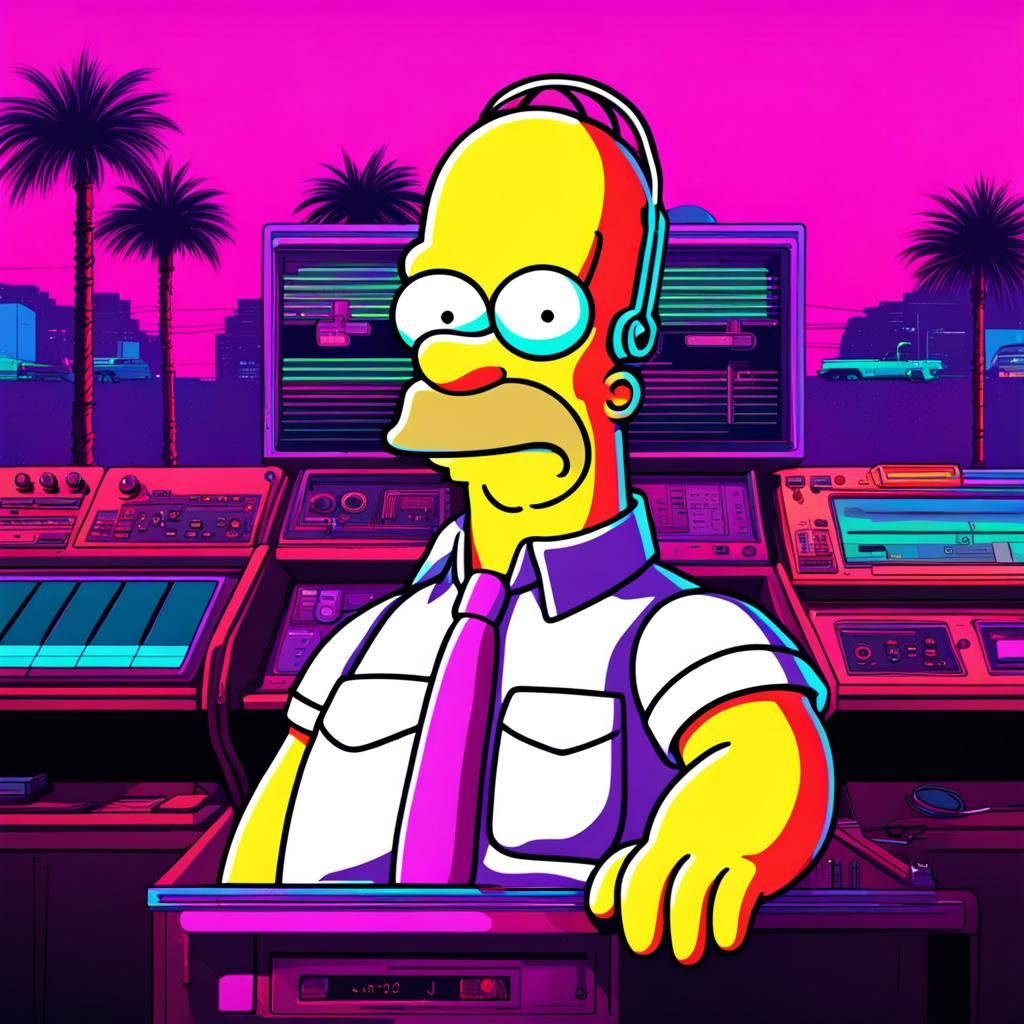 Simpson Character in Synthwave Neon Style