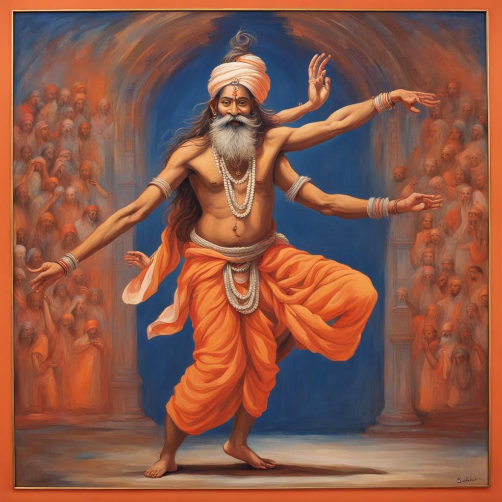 Dancing Indian Sadhu in Graffiti Art Style
