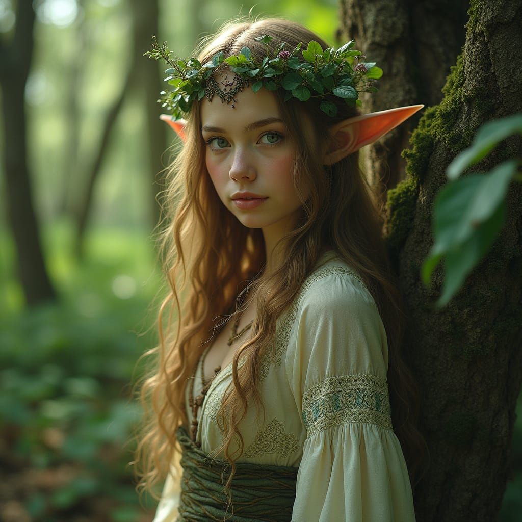 Ethereal Wood Elf Druid in Enchanted Forest