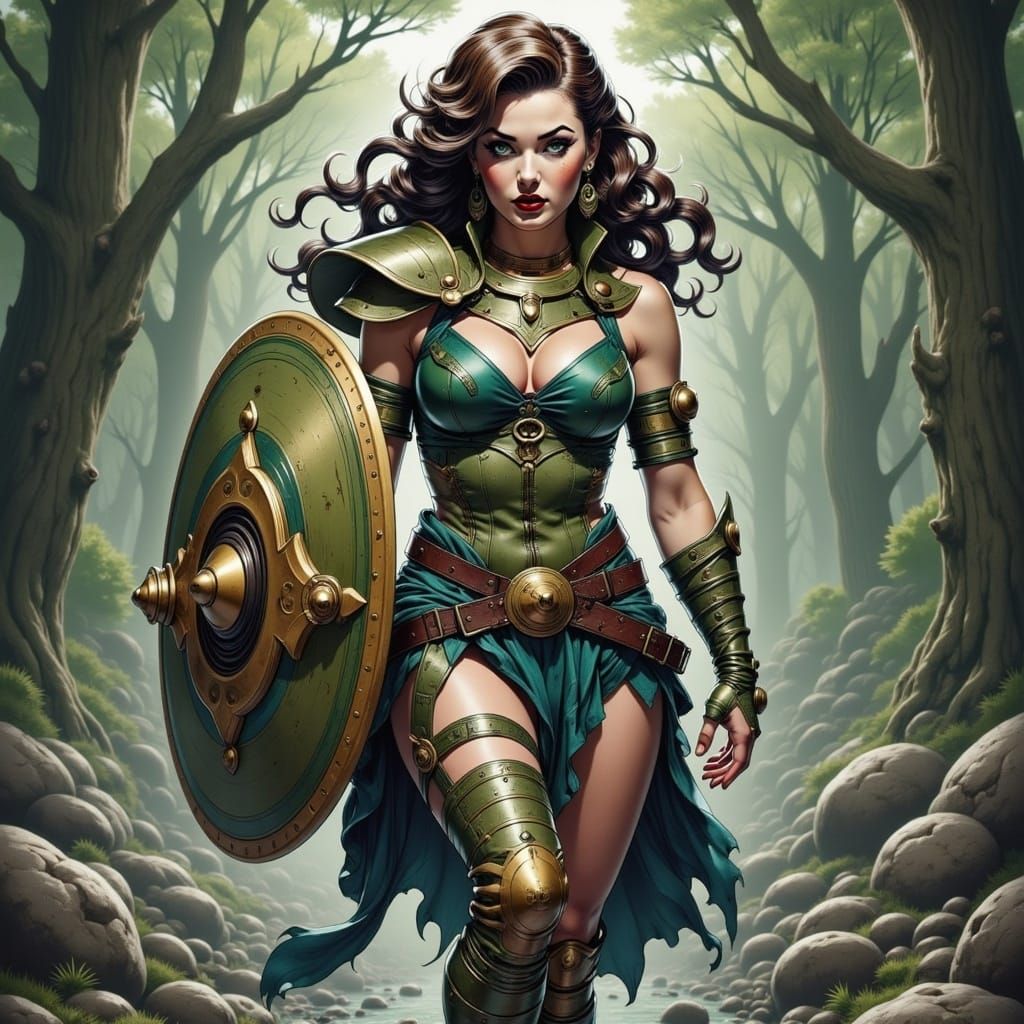 Majestic Earth Warrior in Misty Forest