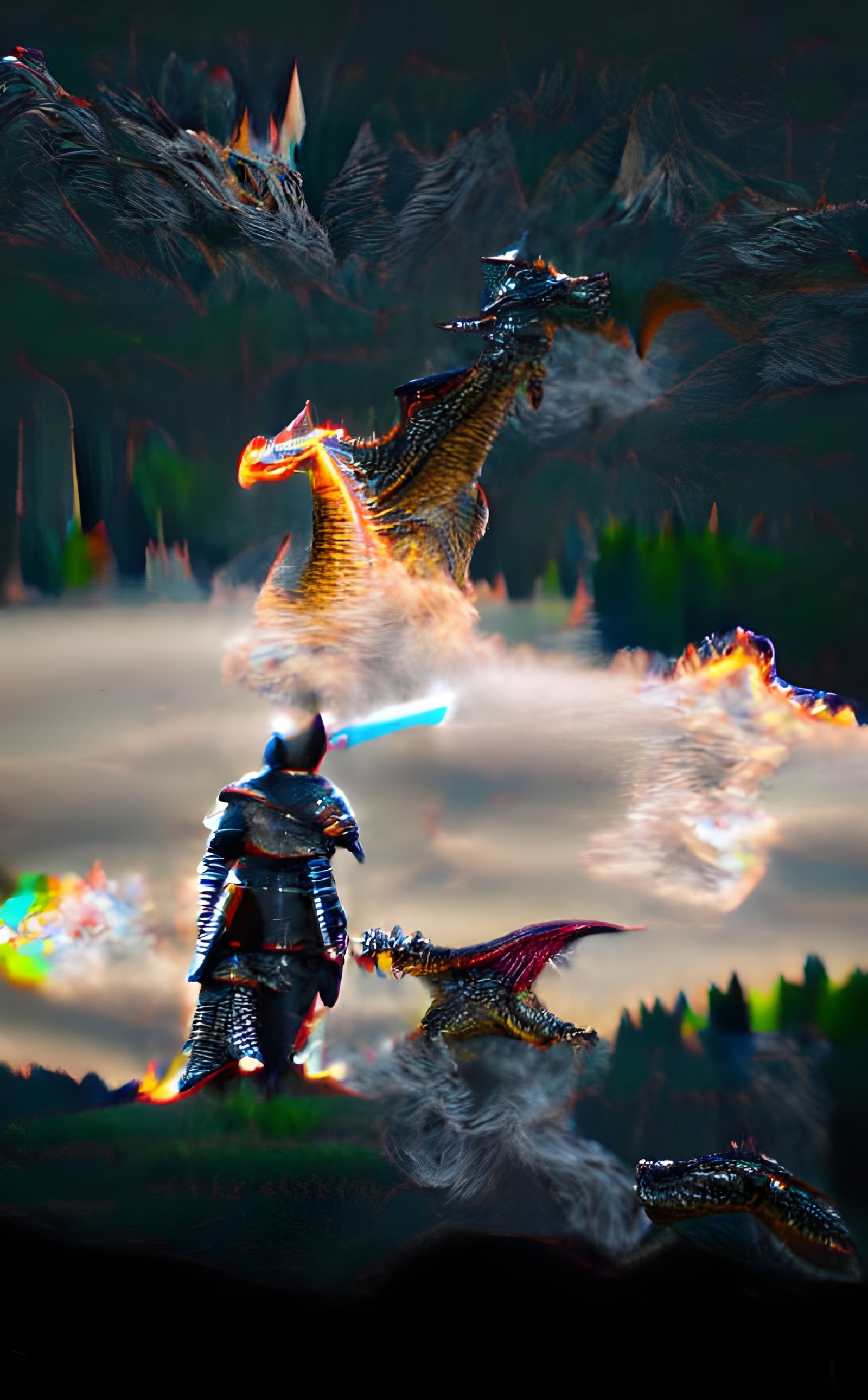 Brave Knight Confronts Fire-Breathing Dragon