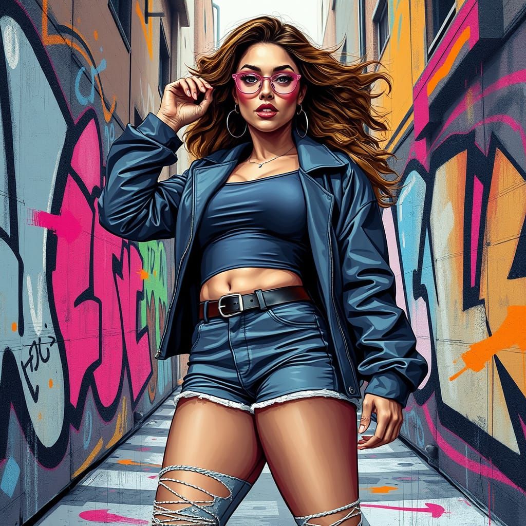 Dynamic Street Art Portrait of a Curvy Woman