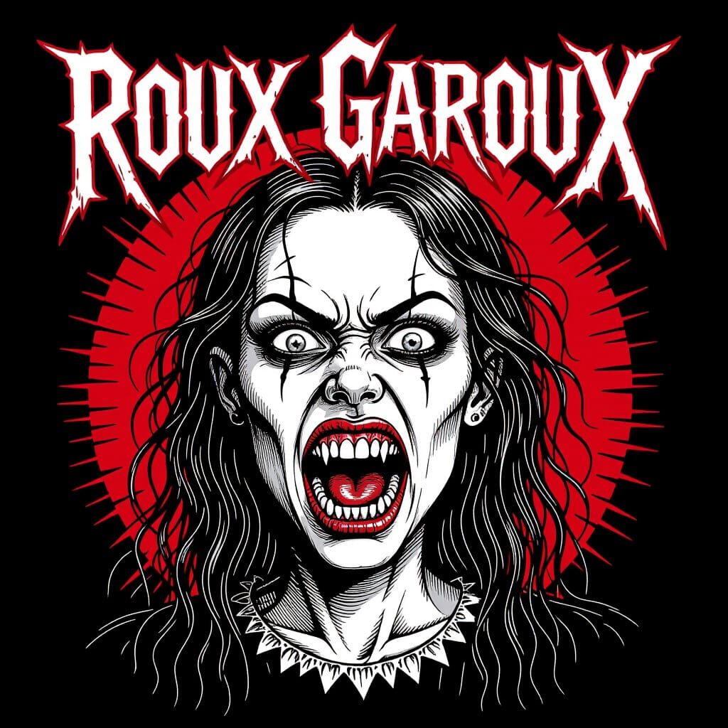 Horrific Sister Portrait with Jagged Teeth in Black and Whit...