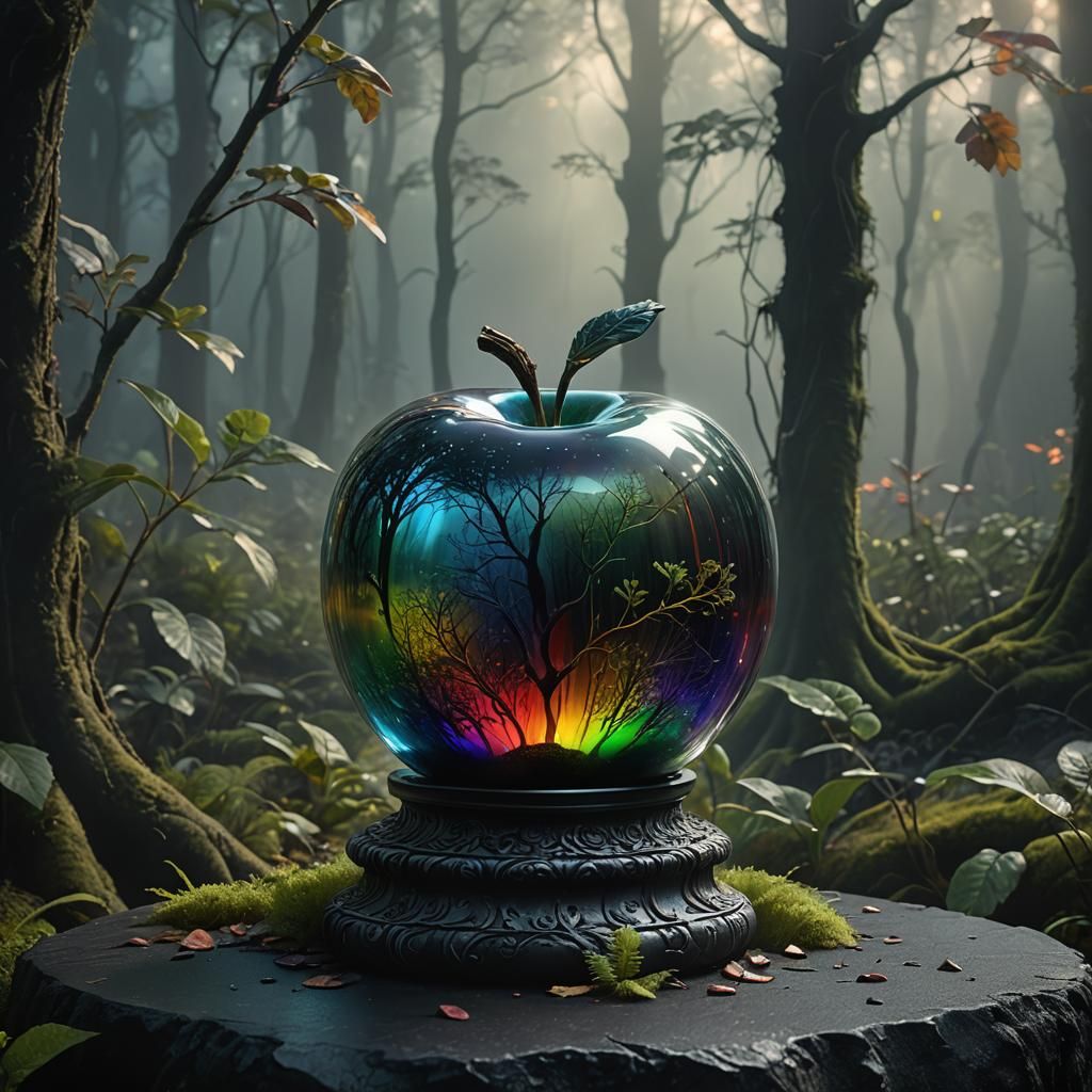 Rainbow Glass Apple in Mystical Forest