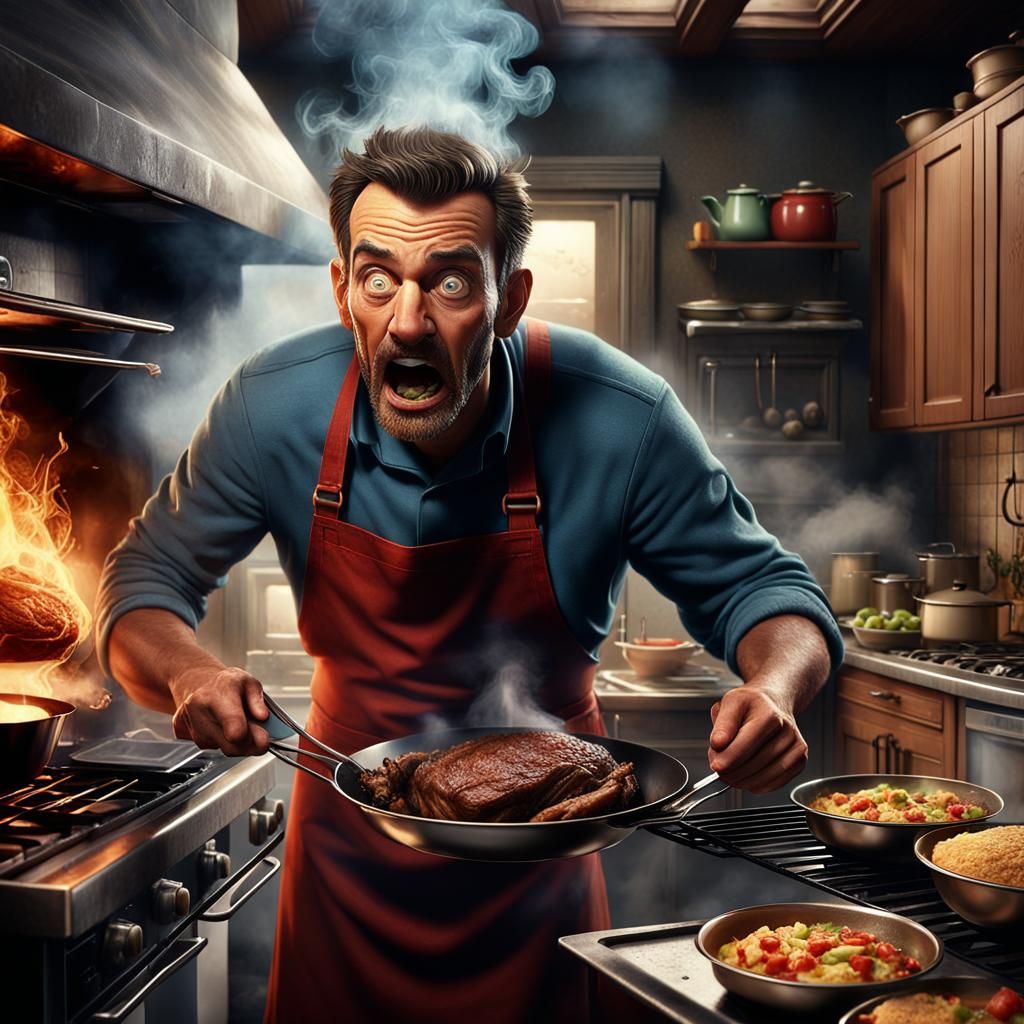 Burnt Roast: Kitchen Disaster in Detailed Matte Painting