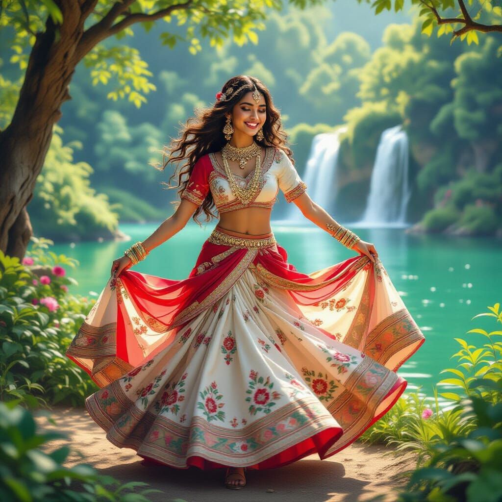 Joyful Indian Girl in Lush Forest Garden
