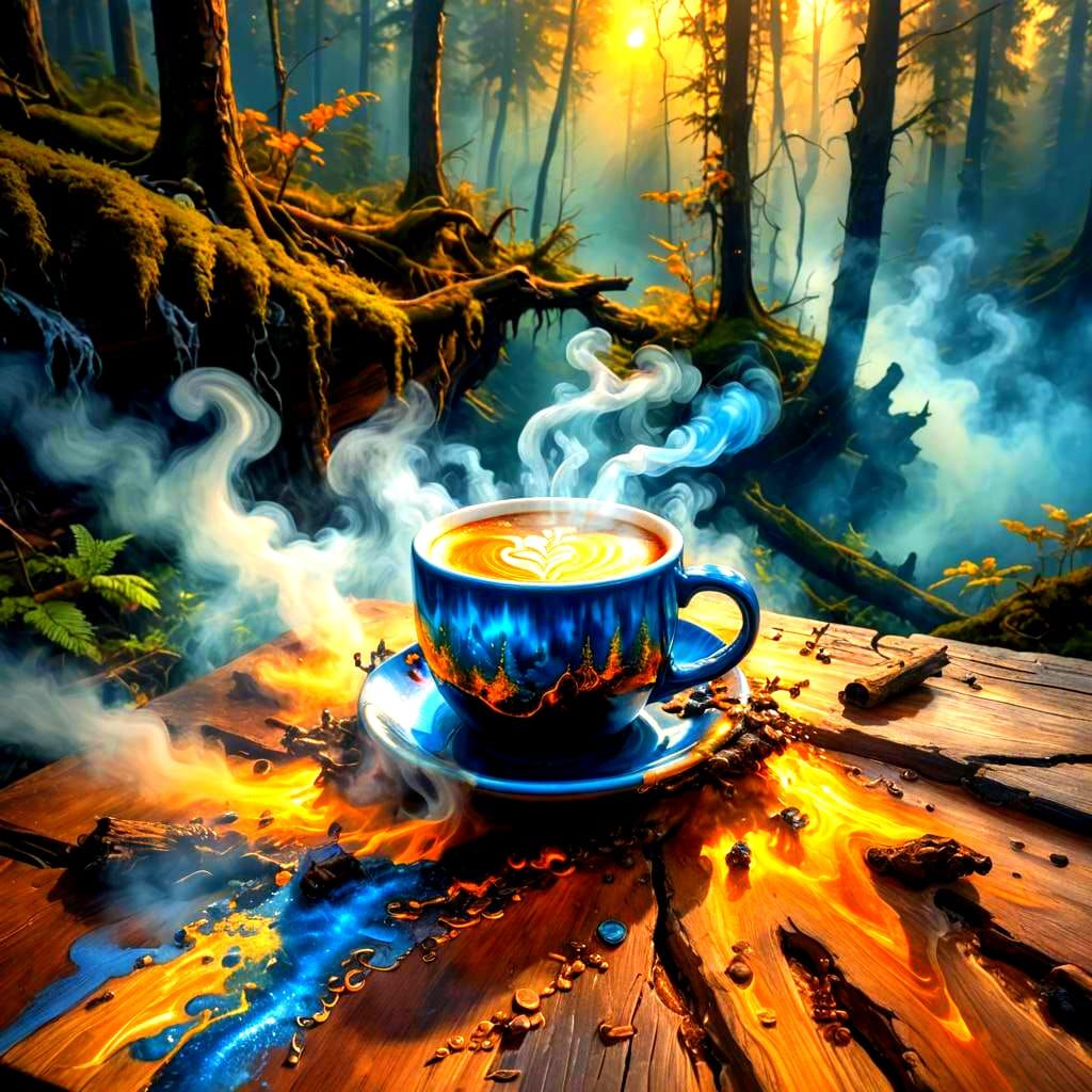Landscape Reflected in Coffee Cup: Fantasy Concept Art
