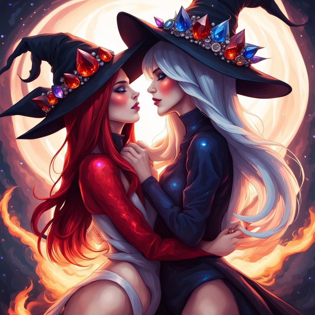 two beautiful witches (the fire and ice witches) intertwined...
