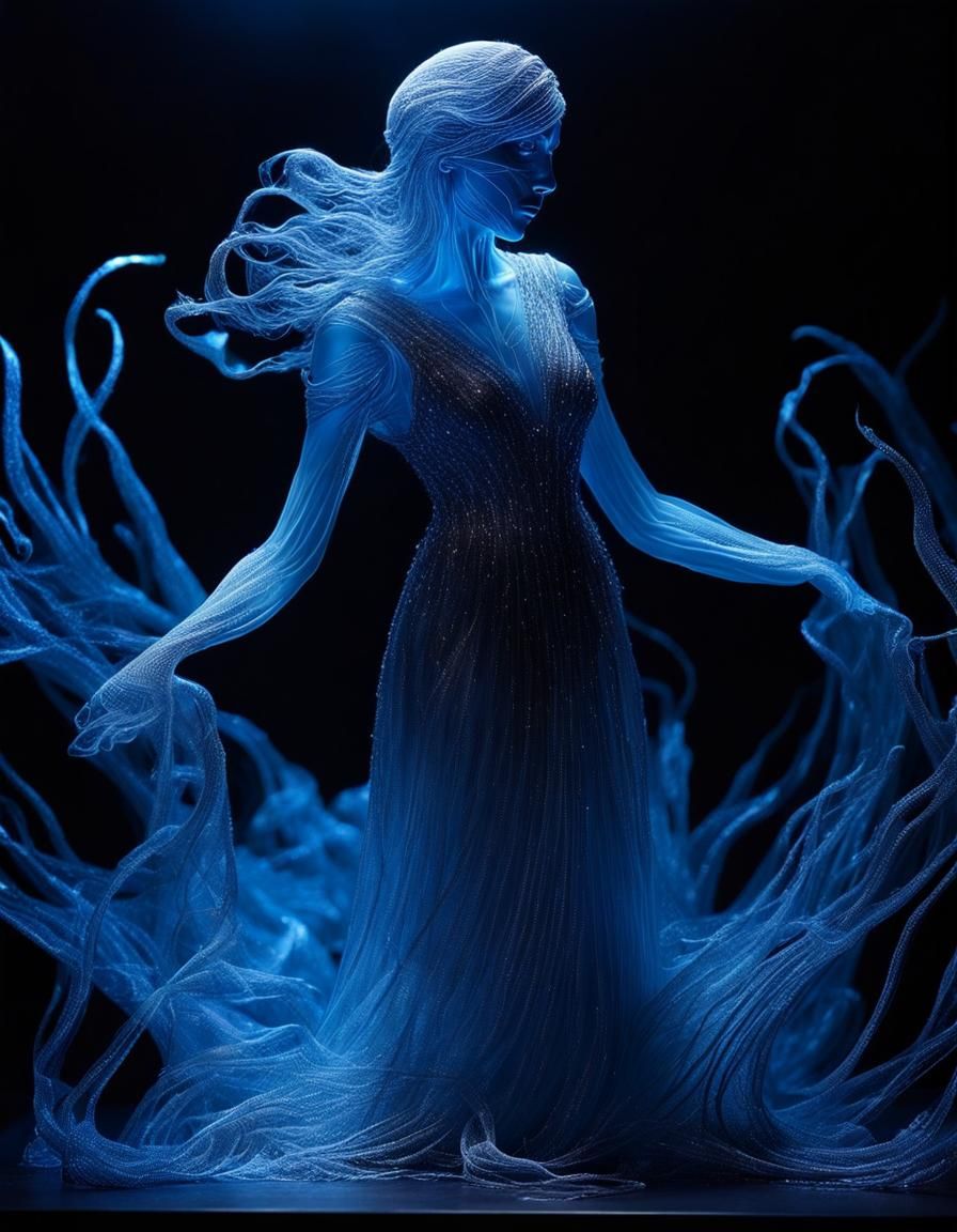 Nanoluminescent Fiber Sculpture in Retrofuturistic Style