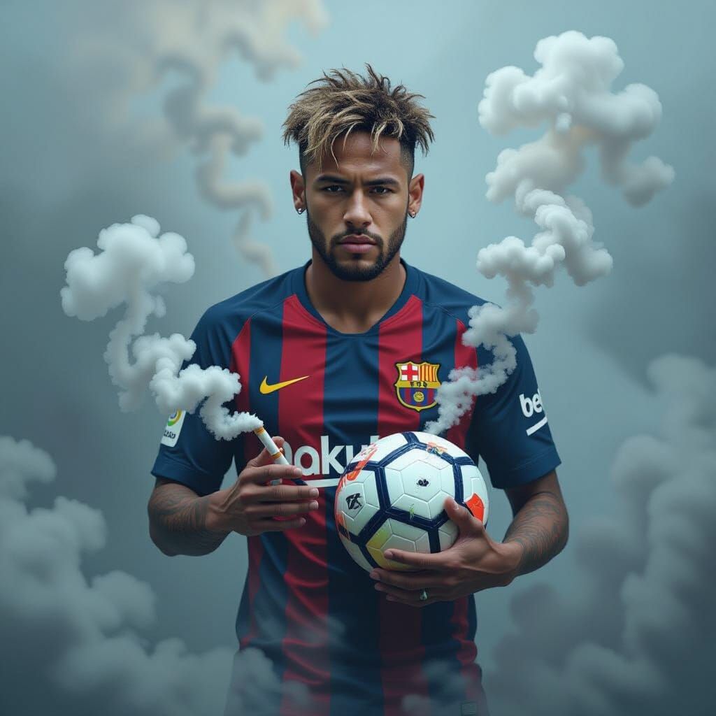 Neymar Surrounded by Smoke: Stylized Digital Art