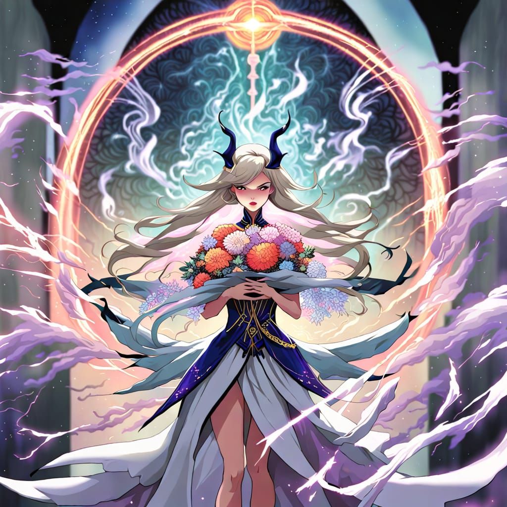 Sorceress Conjures Glowing Flowers in Arcane Vortex