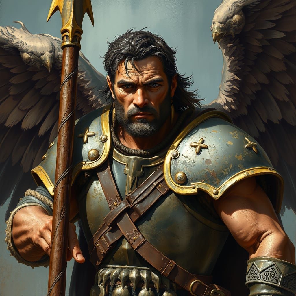 Battle-Scarred Warrior with Eagle Wings