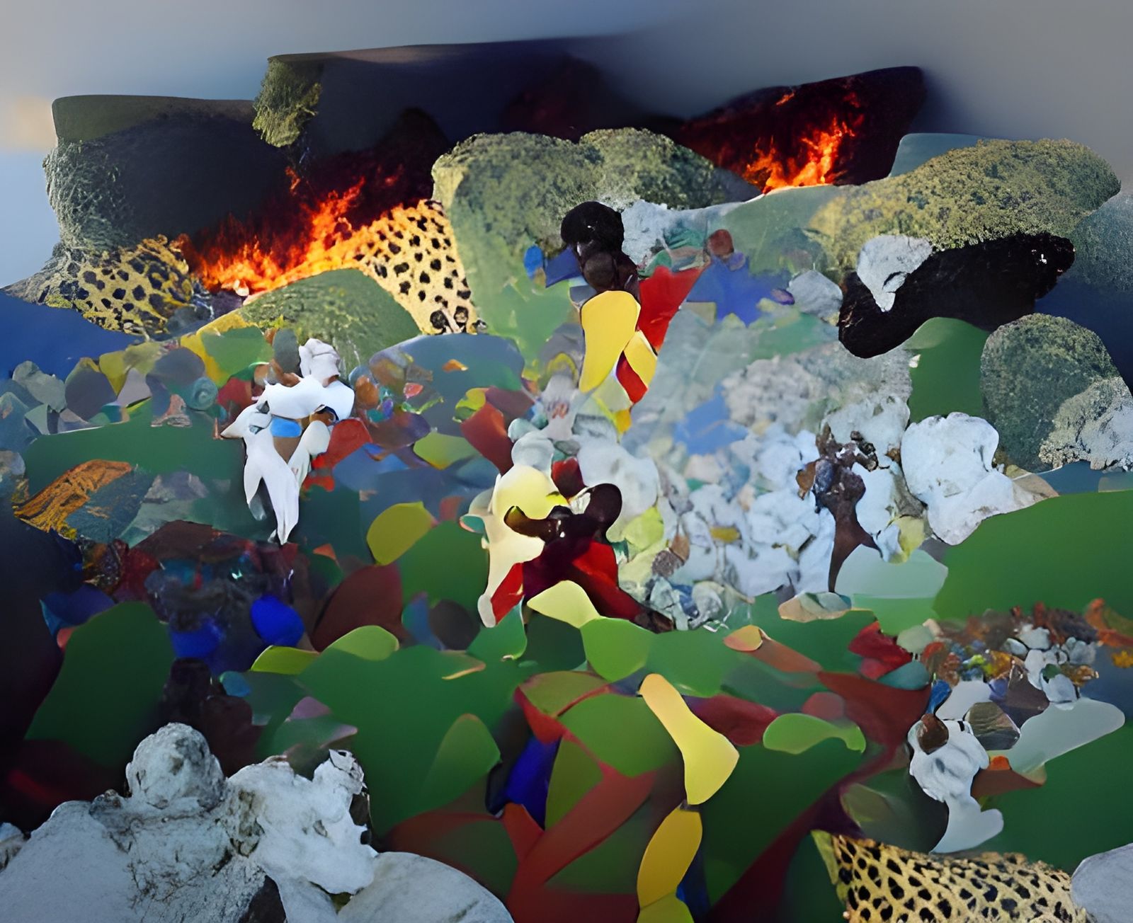 Chaotic Hedge Maze with Fire and Butterflies