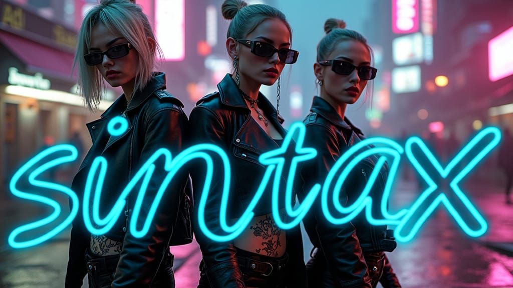 Cyberpunk Babes in Dystopian Cityscape with Neon Graffiti