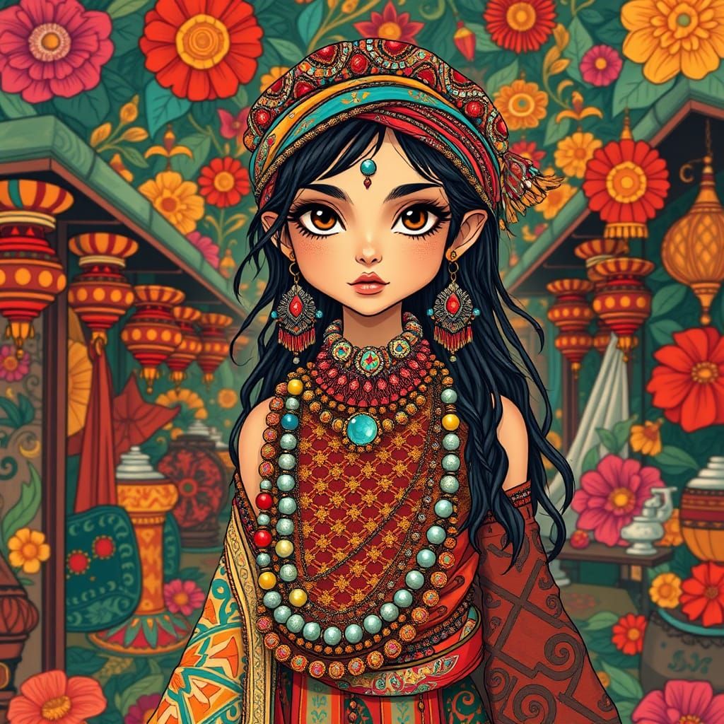 Eclectic Gypsy Woman in Ornate Art Deco Souk