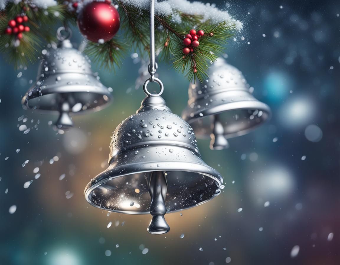 Hyperrealistic Christmas Portrait with Silver Bells