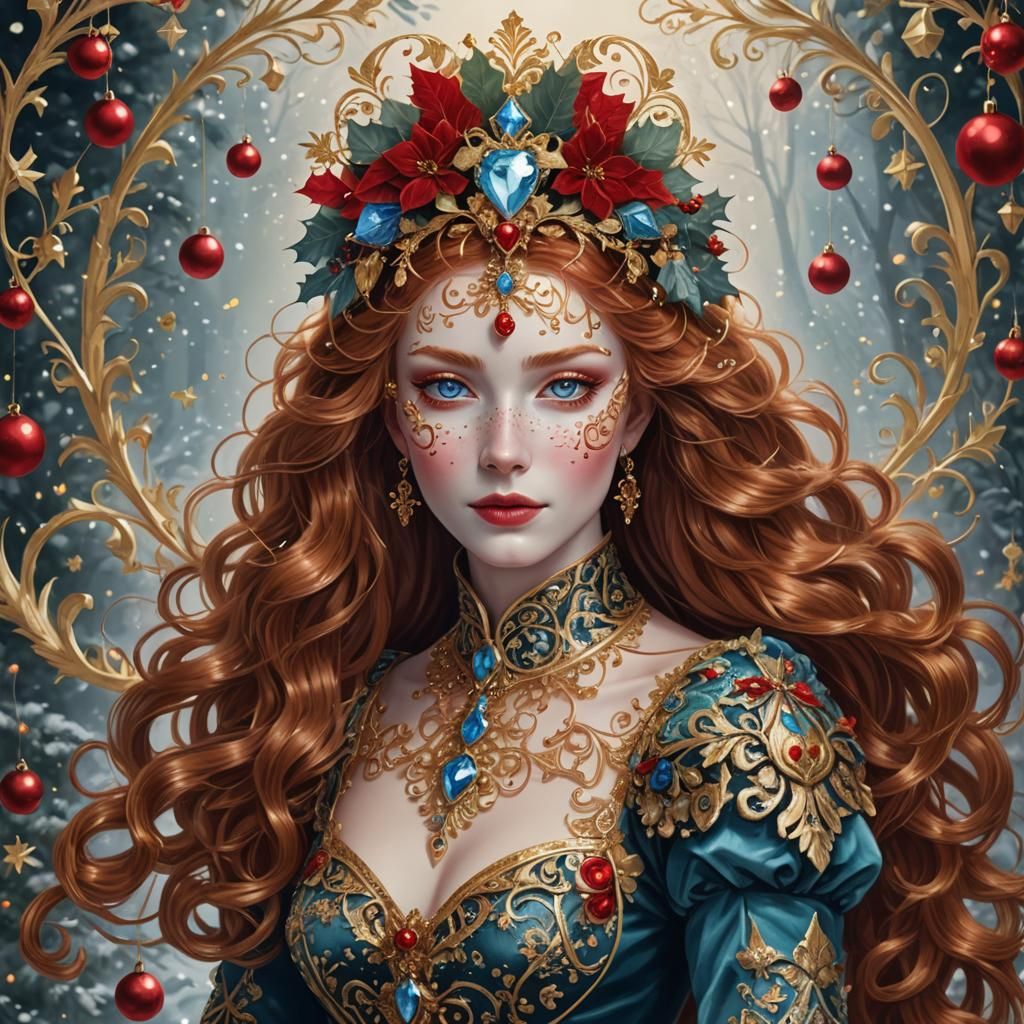 Festive French Woman in Christmas Costume, Dark Realism