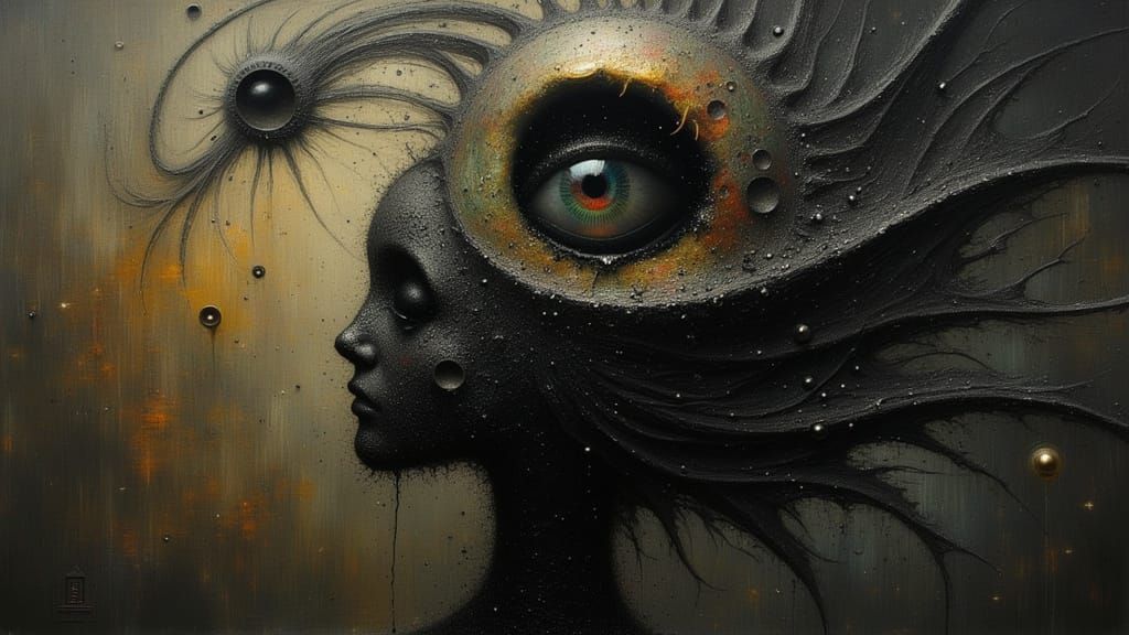 Surreal Portrait in Dark Cyberpunk Style