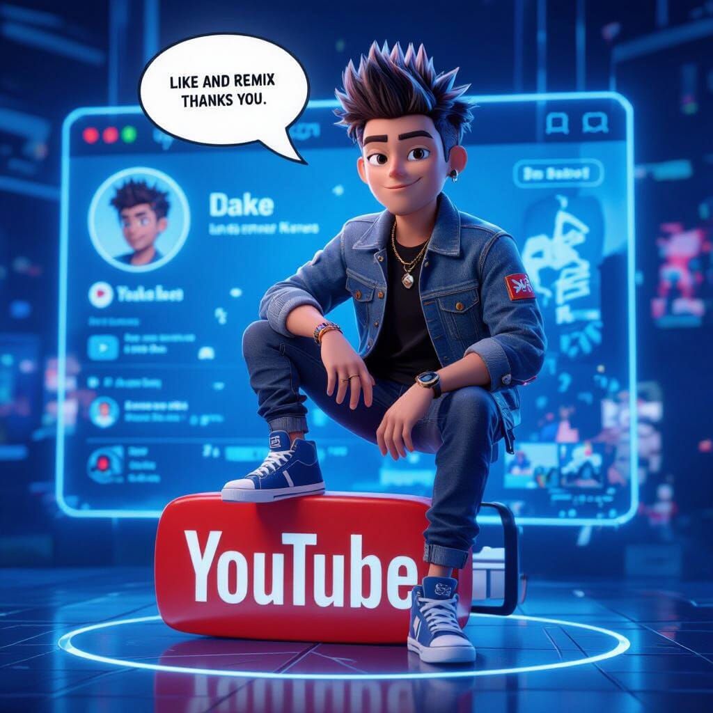 Trendy Male Character on YouTube Logo 3D Render