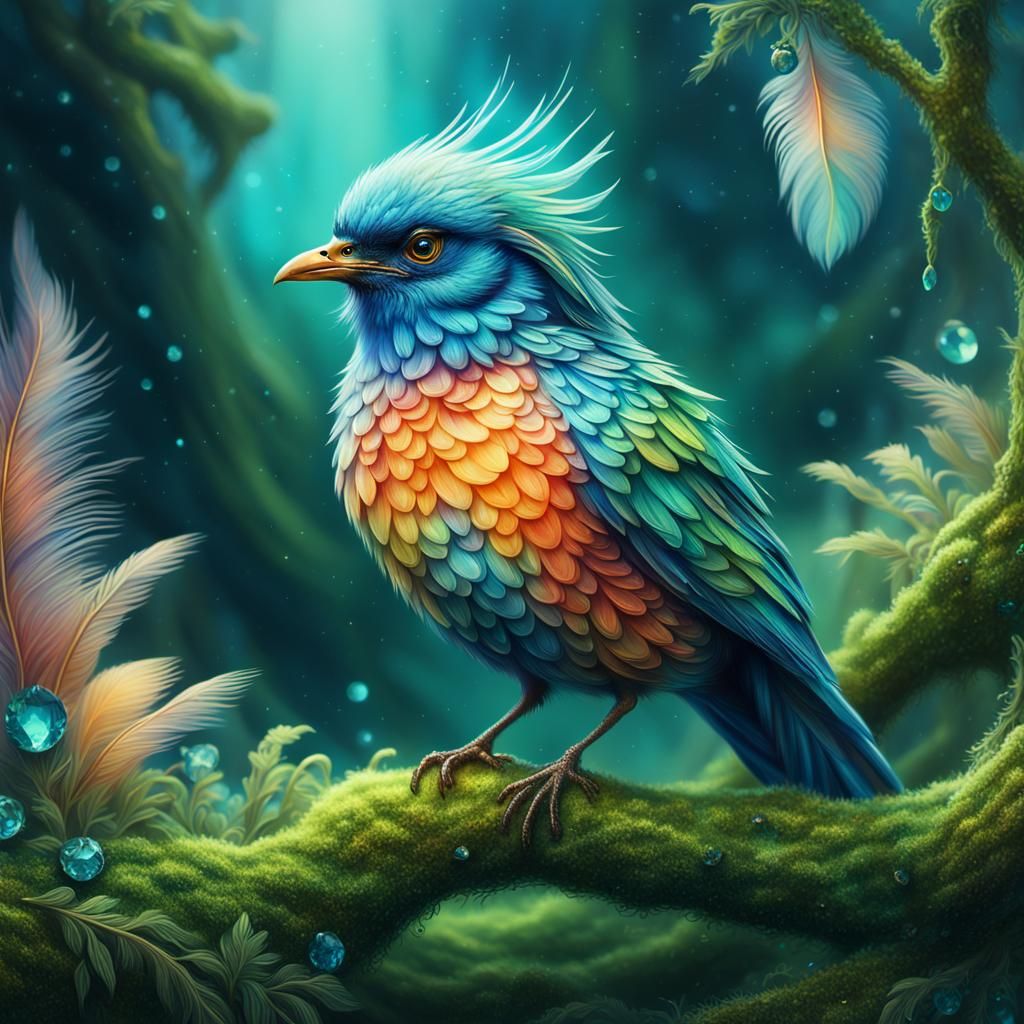 Fantasy Bird in Enchanted Forest, Digital Art