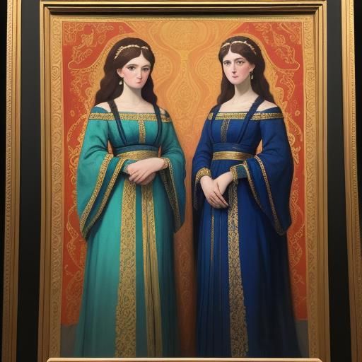 Minoan Sisters Portrait in Ingres Style