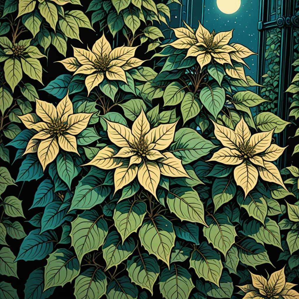 Golden Poinsettia in Comic Book Art Style