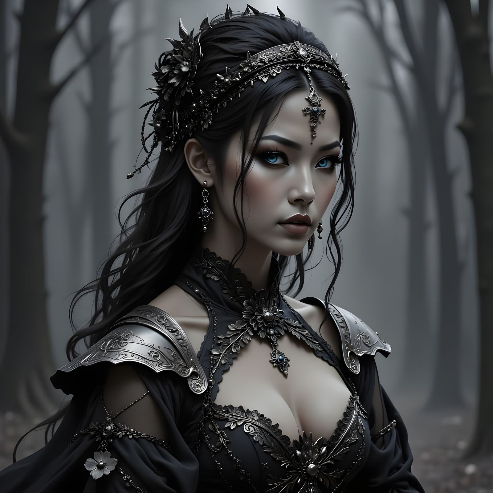 Attractive Woman with Black Hair in Medieval Clothing